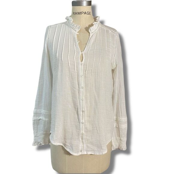 Faherty Women’s Size Small Willa Top White Organic Cotton Blouse Button Dowm - Picture 1 of 8